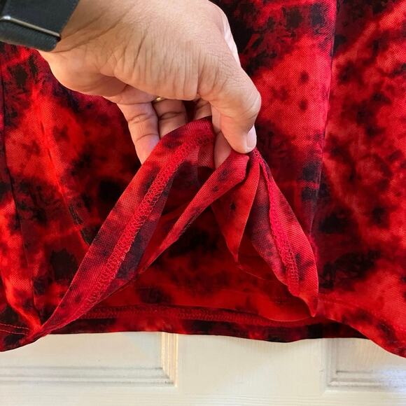 INC Red Black Tie Dye Turtleneck Lined Mesh Blouse Small Goth Vampire Romance - Picture 6 of 10